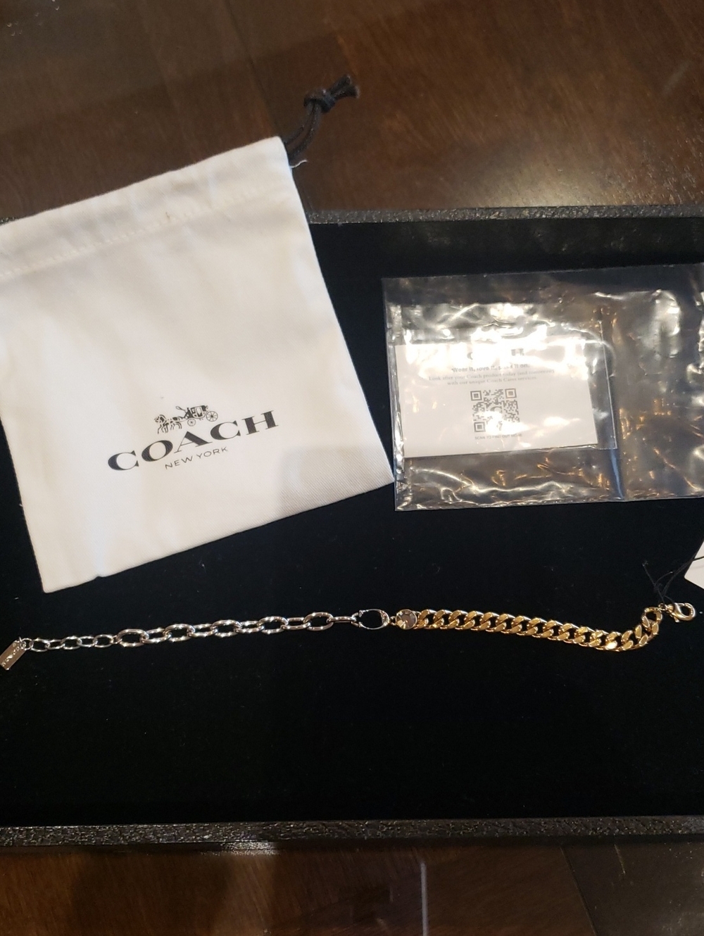 Coach Two-Tone Curb Chain Bracelet - Gold & Silver-NEW